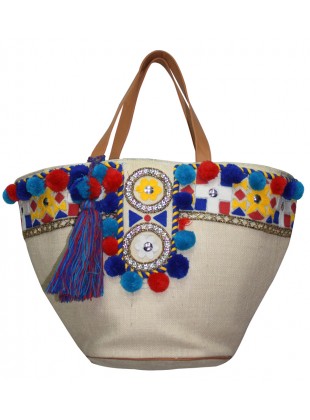 Embellished jute bucket bag